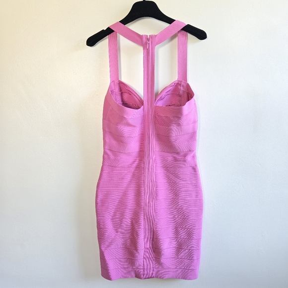 New Hervé Léger The Lily Bandage Sweetheart Bodycon Guava Mini Dress Small NWT - Picture 8 of 9